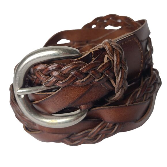 Braided Belt Retro Adjustable Brown Leather Women's 45" SZ XL Classic Western - Picture 1 of 5
